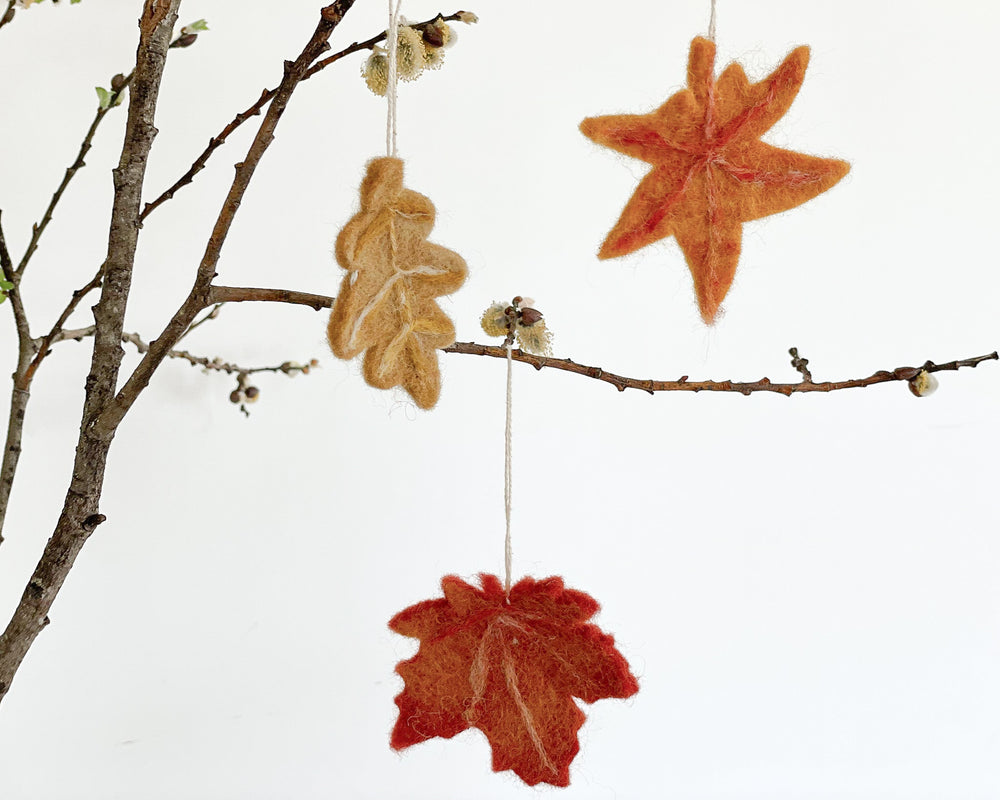 Felted Autumn Leaves Decoration | Set of 3