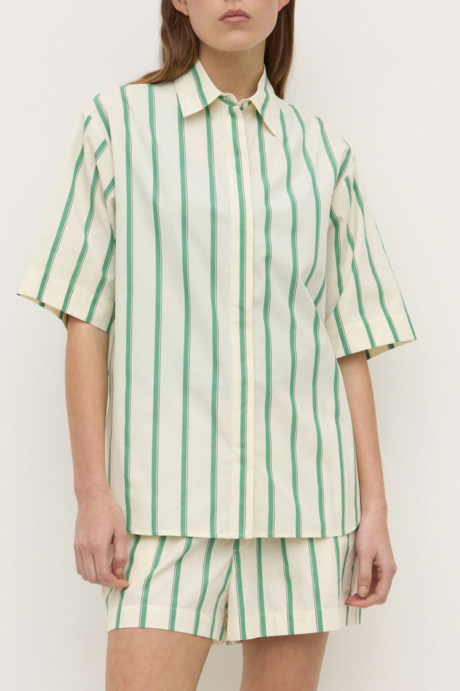Assembly Label | Agnes Stripe Short Sleeve Shirt | Butter/Bright Green
