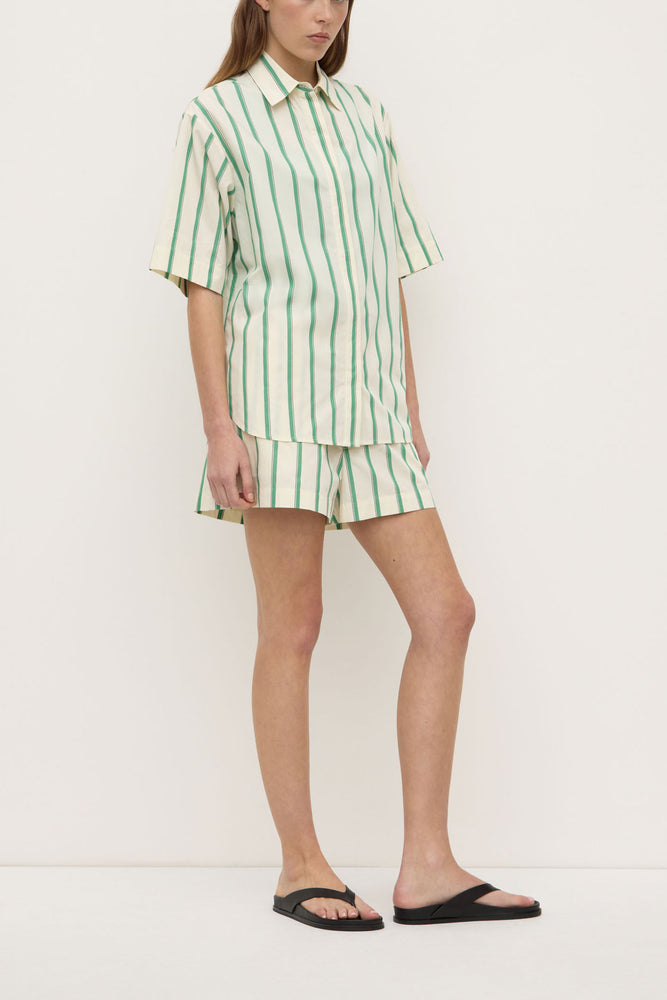 Assembly Label | Agnes Stripe Short Sleeve Shirt | Butter/Bright Green