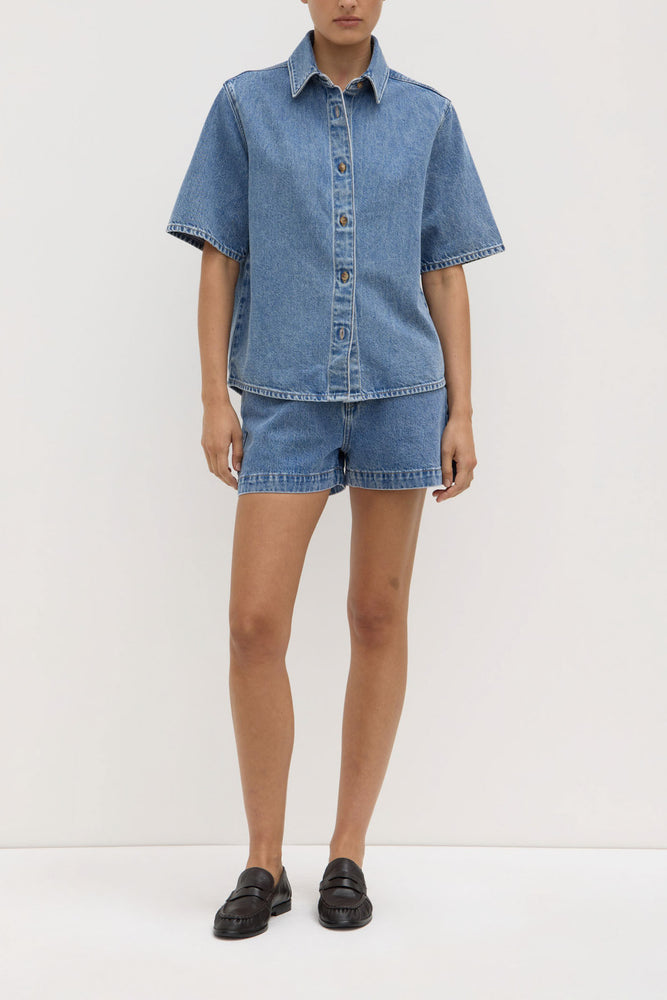 Assembly Label | Boxy Denim Short Sleeve Shirt | Dark Stone