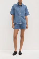 Assembly Label | Boxy Denim Short Sleeve Shirt | Dark Stone
