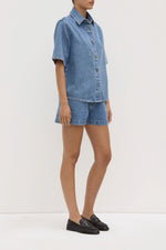 Assembly Label | Boxy Denim Short Sleeve Shirt | Dark Stone