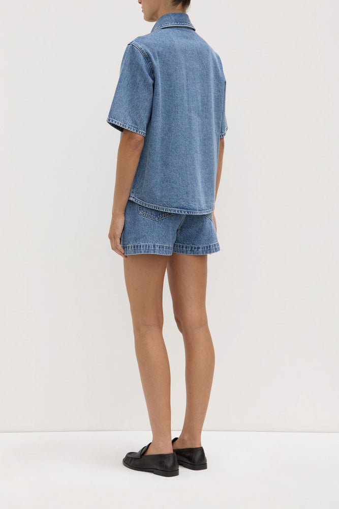 Assembly Label | Boxy Denim Short Sleeve Shirt | Dark Stone