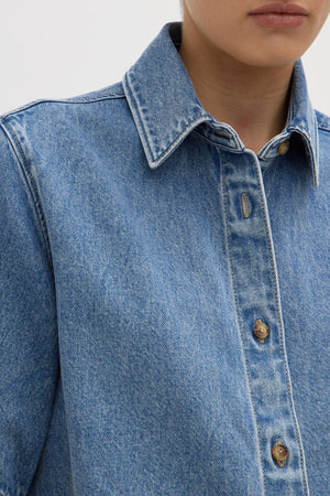 Assembly Label | Boxy Denim Short Sleeve Shirt | Dark Stone