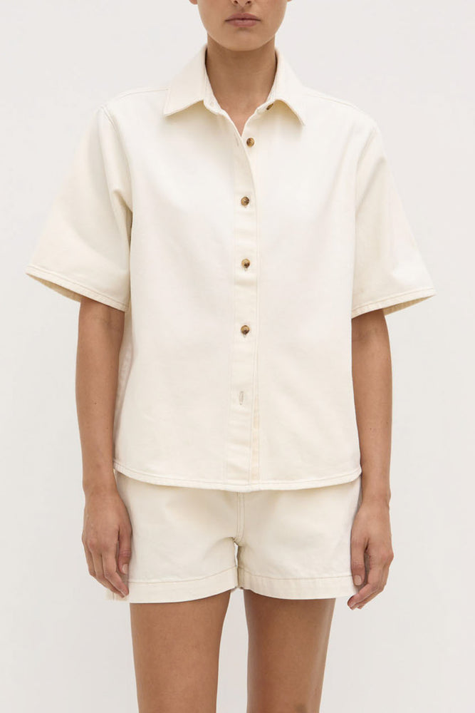 Assembly Label | Boxy Denim Short Sleeve Shirt | Ecru