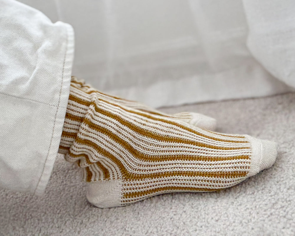 Yahae Socks | Organic Cotton Mohair Stripe | Yellow
