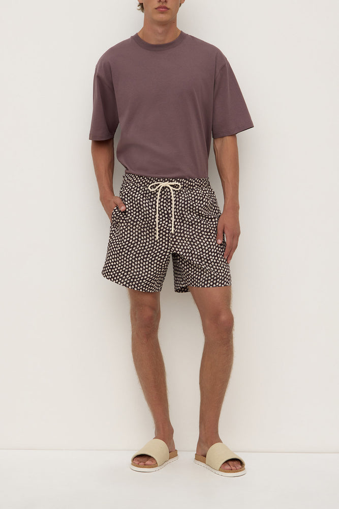 Assembly Label | Cascade Print Swim Short | Washed Black/Cream