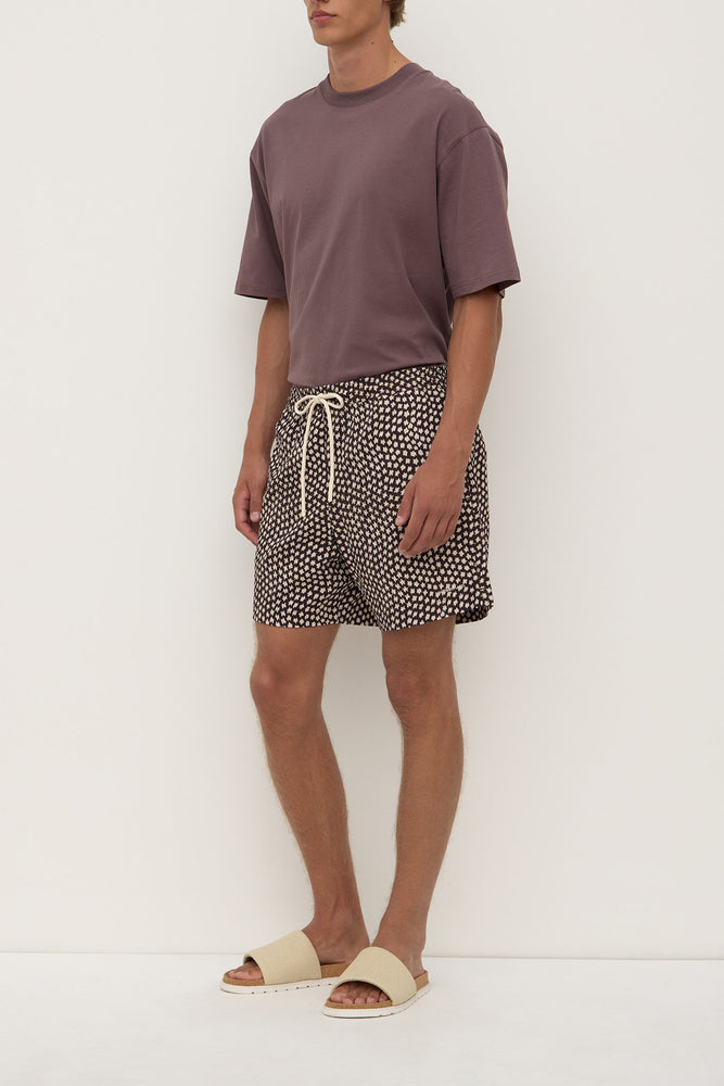 Assembly Label | Cascade Print Swim Short | Washed Black/Cream