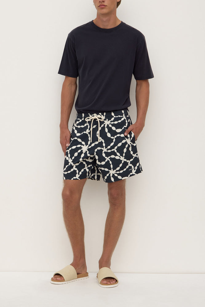 Assembly Label | Cove Print Swim Short | True Navy/Cream