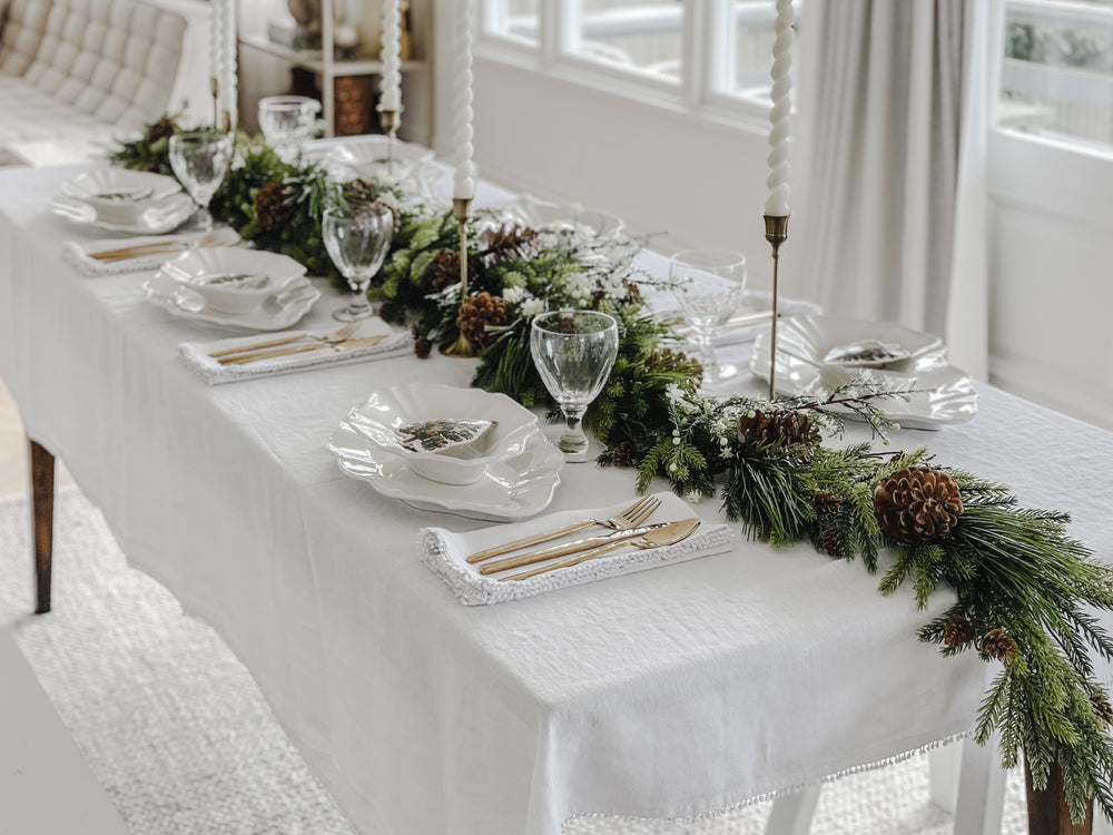 Bauble Linen Table Cloth | White