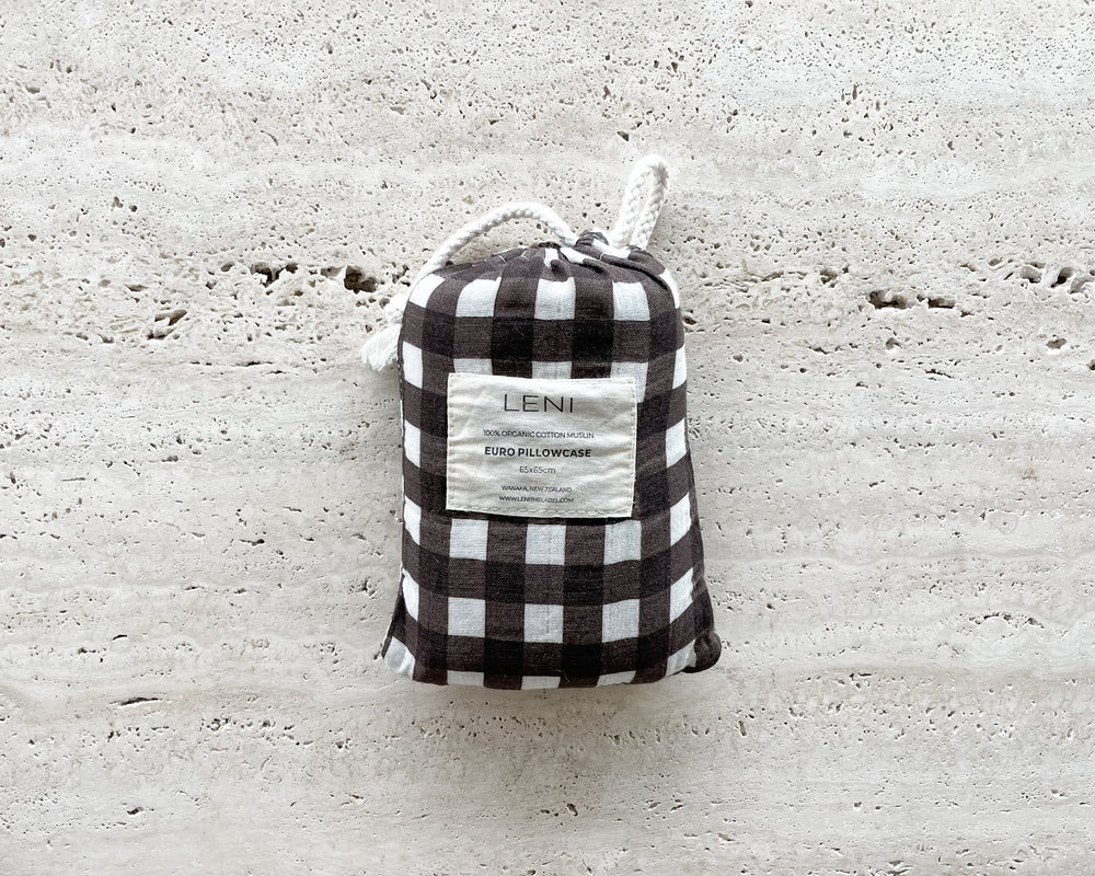 Leni The Label | Muslin Euro Pillowcase | Choc Gingham