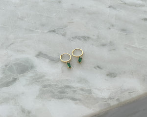 Baguette Sleeper Earrings | Emerald & Gold