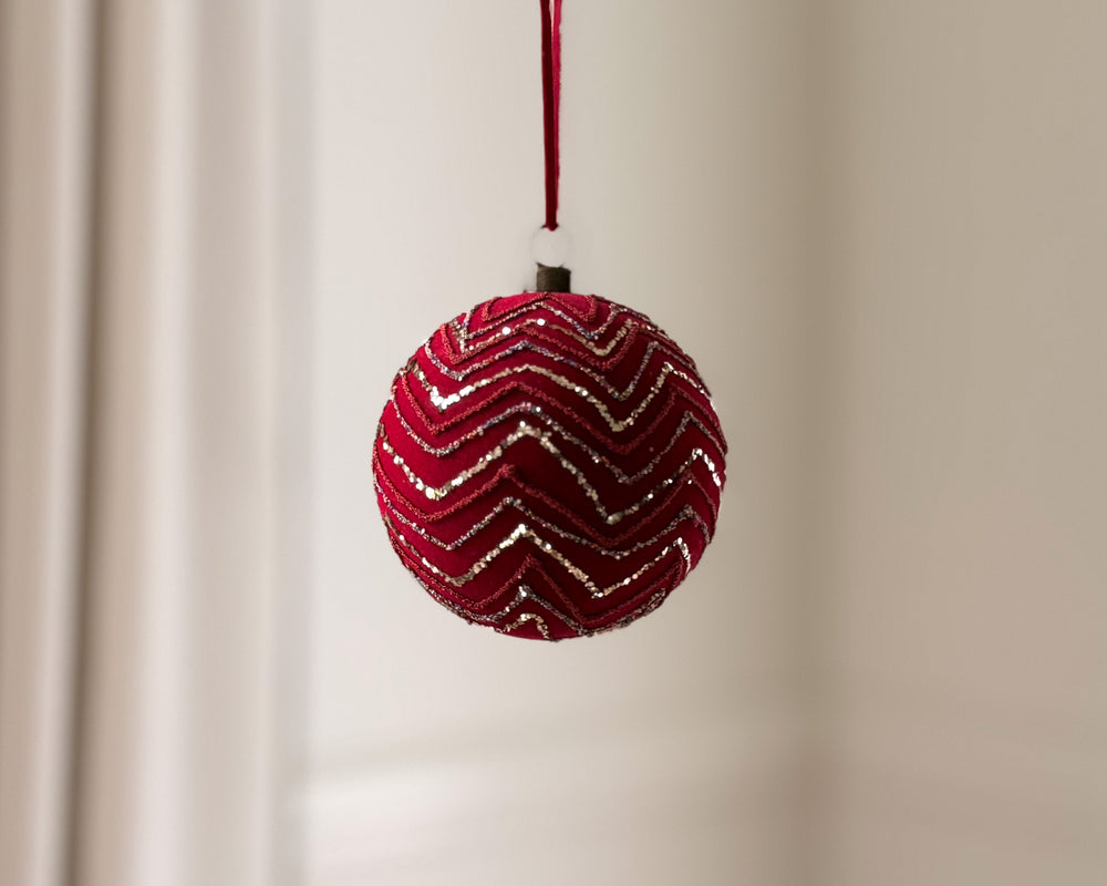 Red Velvet Cheveron Bauble Decoration