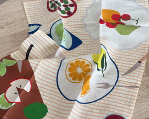 Linen Tea Towel | Fruit on Plates