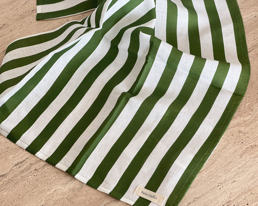 Linen Tea Towel |  Olive Stripe