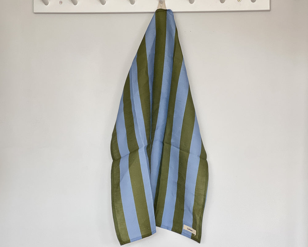 Linen Tea Towel | Periwinkle & Olive Stripe