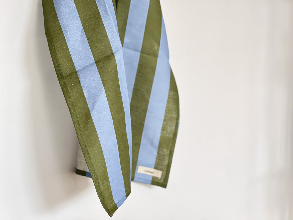 Linen Tea Towel | Periwinkle & Olive Stripe