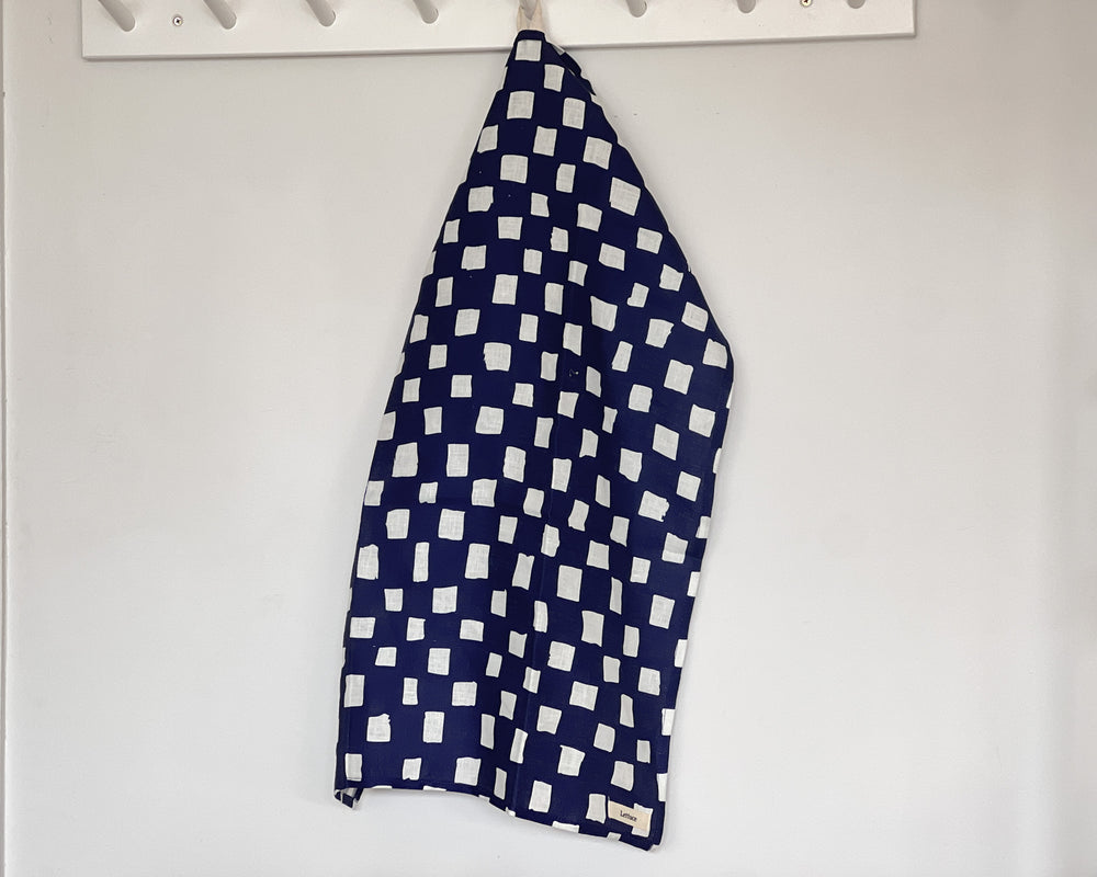 Linen Tea Towel | Hand-drawn Checkers