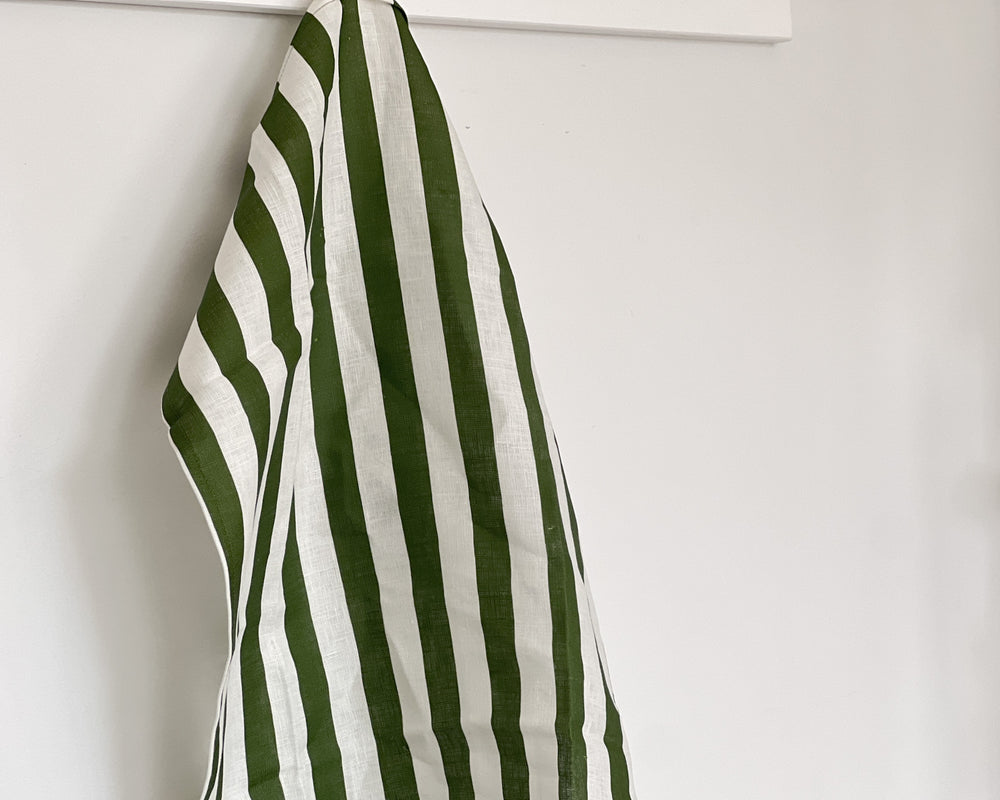 Linen Tea Towel |  Olive Stripe