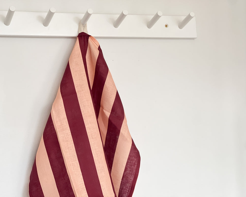 Linen Tea Towel | Peach & Burgundy Stripe