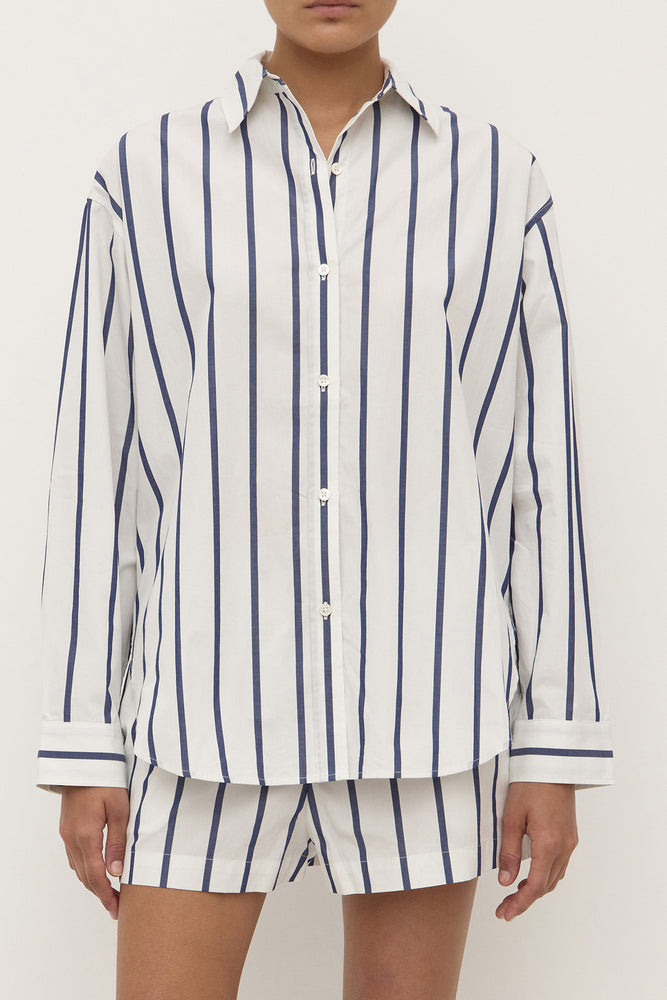 Assembly Label | Nara Stripe Long Sleeve Shirt | White/True Navy