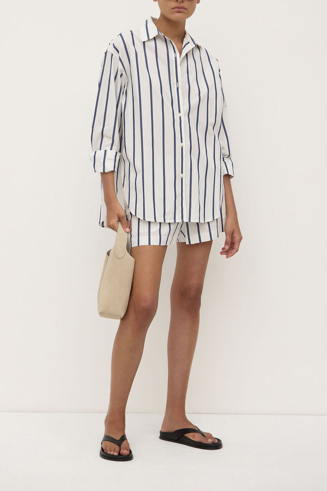 Assembly Label | Nara Stripe Long Sleeve Shirt | White/True Navy