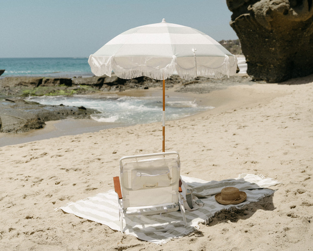 Business & Pleasure | Holiday Beach Umbrella | Sage Capri Stripe