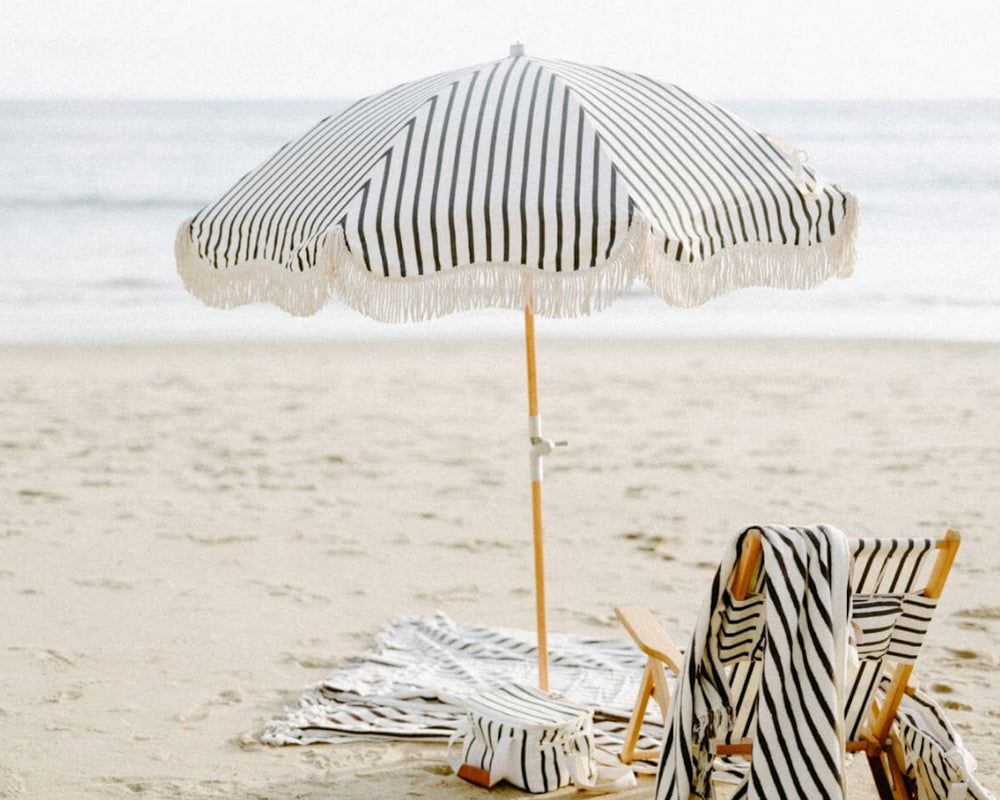 Business & Pleasure | Premium Beach Umbrella | Monaco Black Stripe