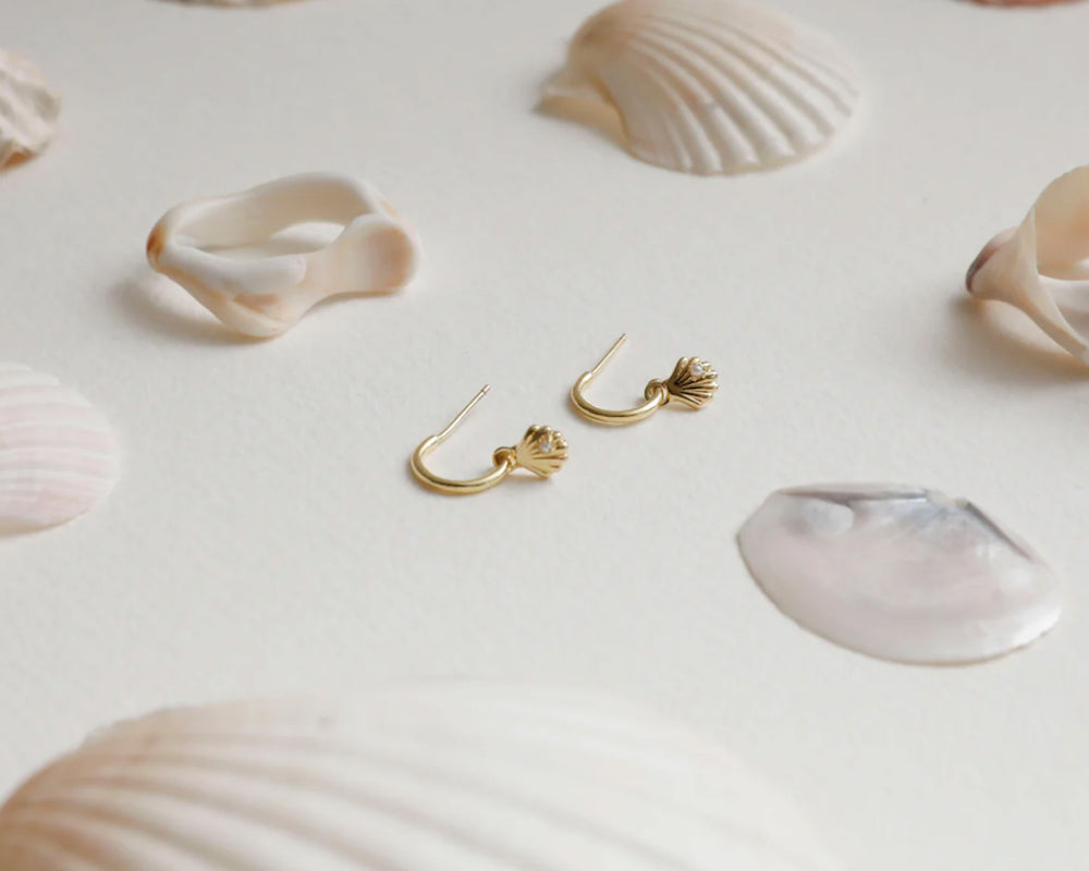 Sophie | She Shell Hoop Studs | Gold