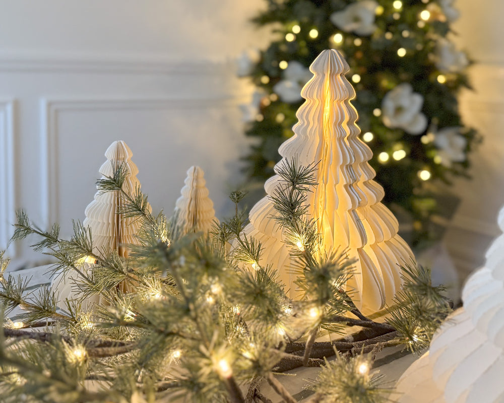 LED Paper Tree with Gold Edge | Ivory