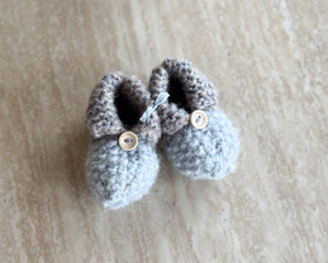 Baby Booties | Blue & Tan | Newborn