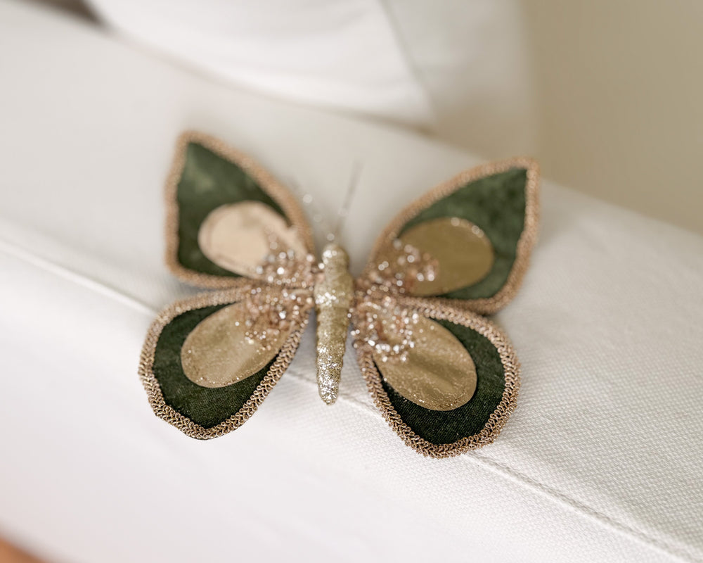 Luxe Butterfly Clip Decoration | Green & Gold