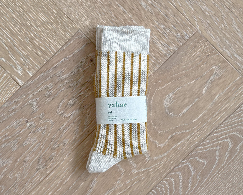 Yahae Socks | Organic Cotton Mohair Stripe | Yellow