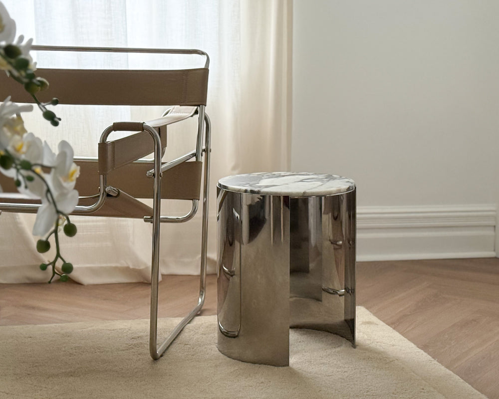 Crescent Stainless & Marble Side Table