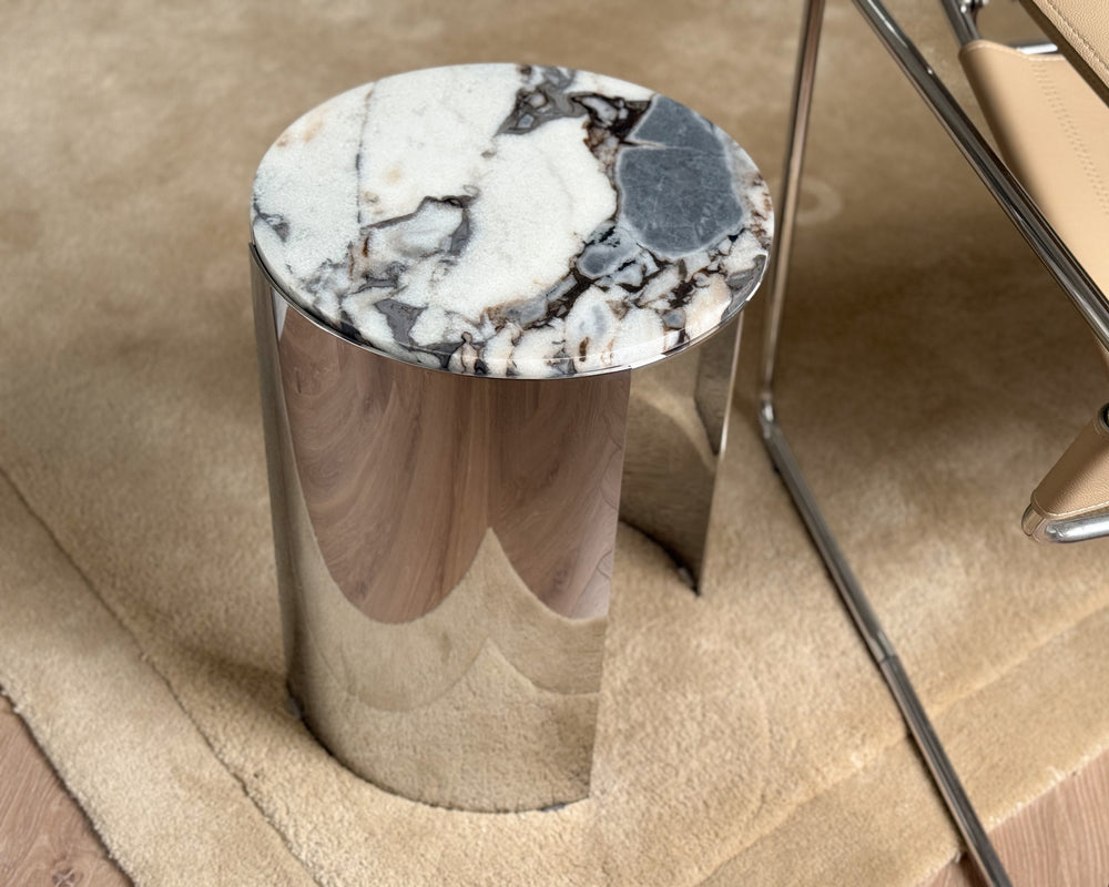 Crescent Stainless & Marble Side Table