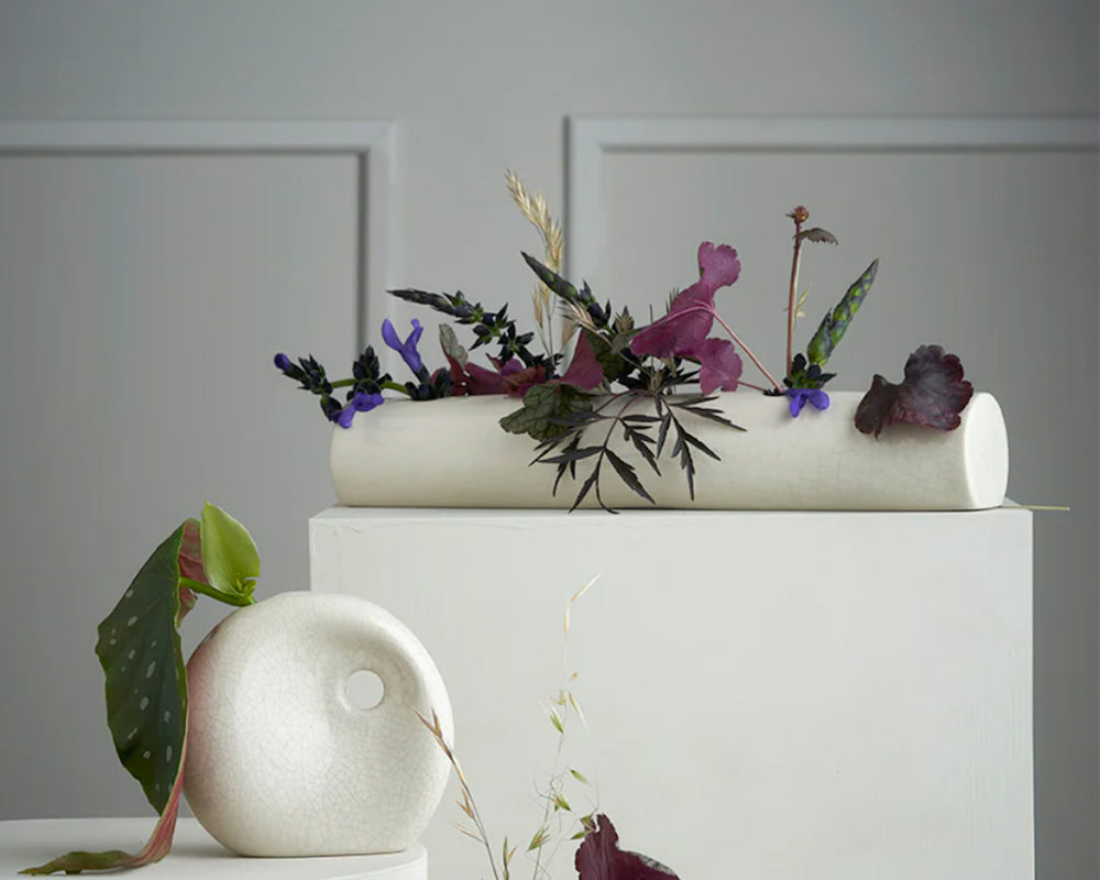 Ceramic Flower Log | Crackled Ivory