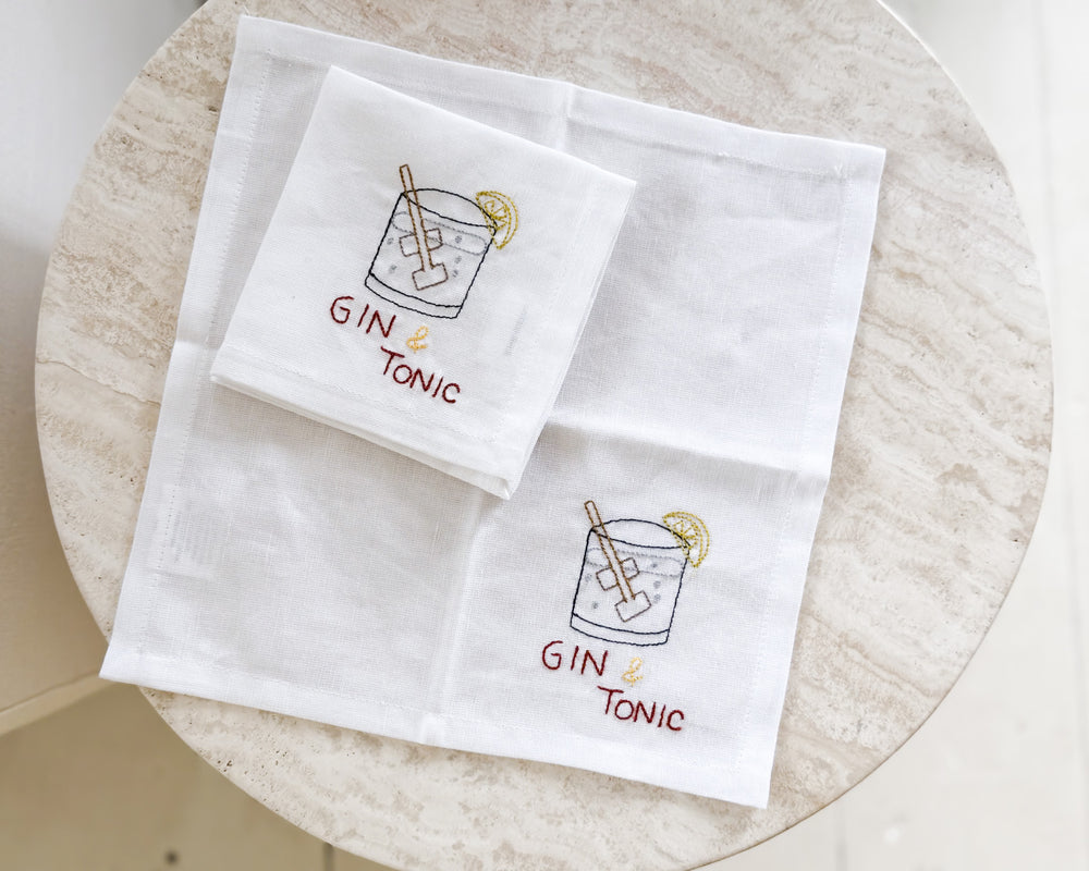 Embroided Linen Napkin | Gin & Tonic