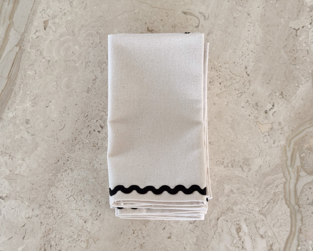 Laurent Cotton Napkins | Ivory & Black | Set of 4
