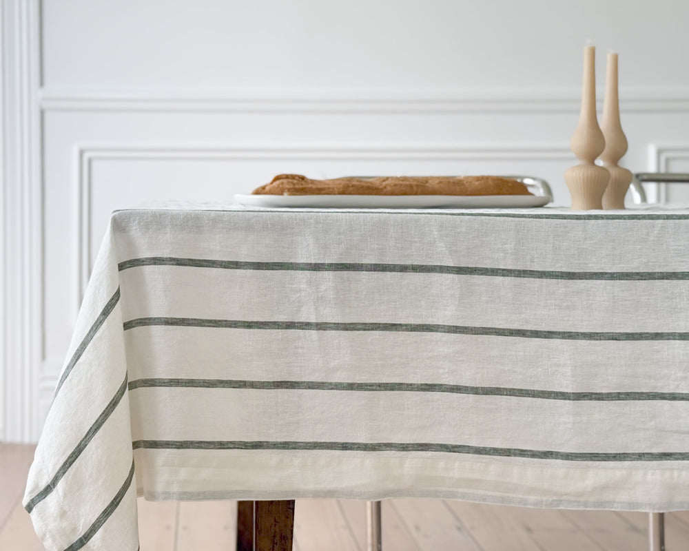 Linen Table Cloth | Lichen Stripe