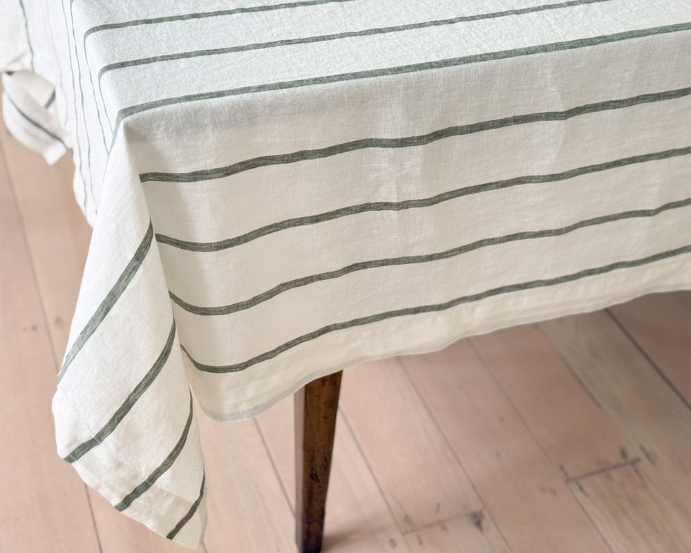 Linen Table Cloth | Lichen Stripe