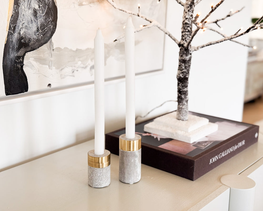 Luca Marble & Brass Candle Holder Set