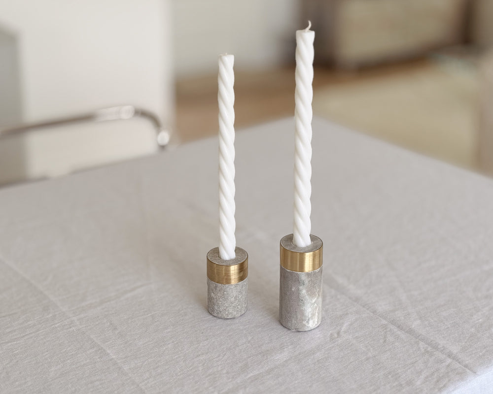 Luca Marble & Brass Candle Holder Set