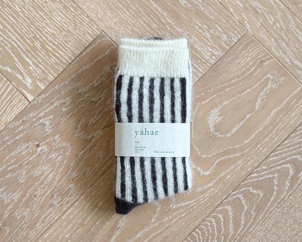 Yahae Socks | Organic Cotton Mohair Stripe | Charcoal