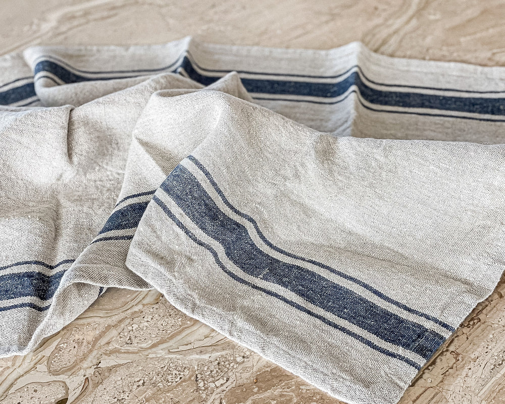 Linen Tea Towel | Natural & Navy Stripe