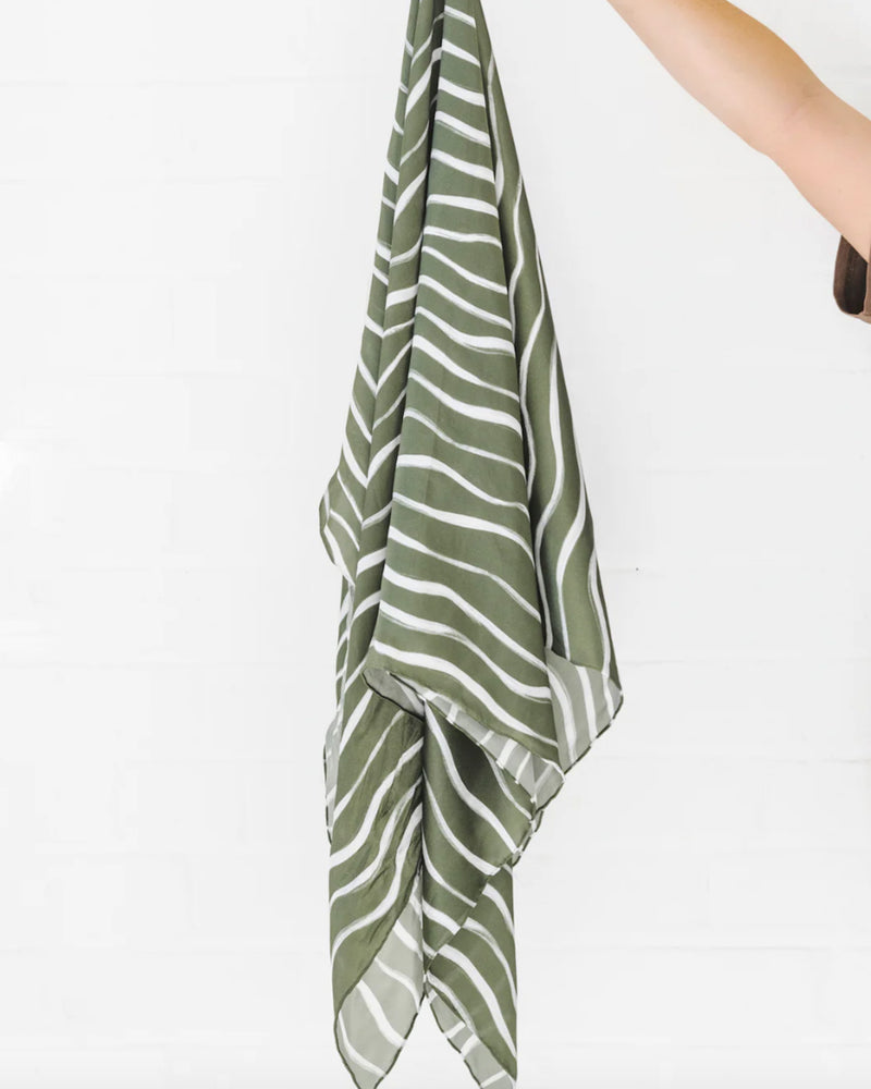 LAND Essentials Silk Sarong | Olive Ocean Waves