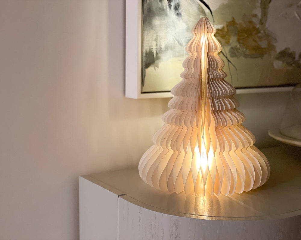 LED Paper Tree with Gold Edge | Ivory