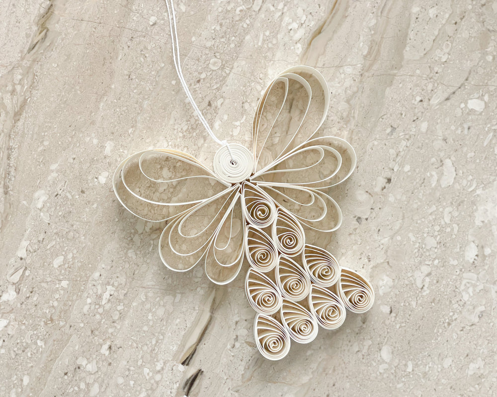 Quilling Angel Hanging Christmas Decoration | Ivory