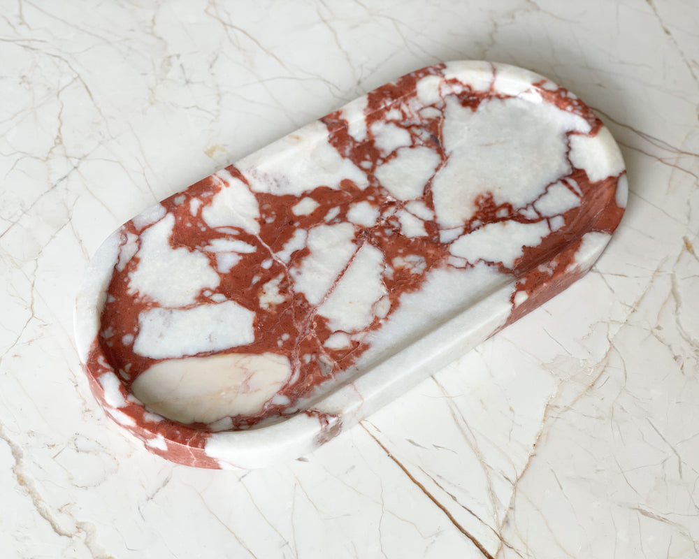 Red Marble Oval Tray