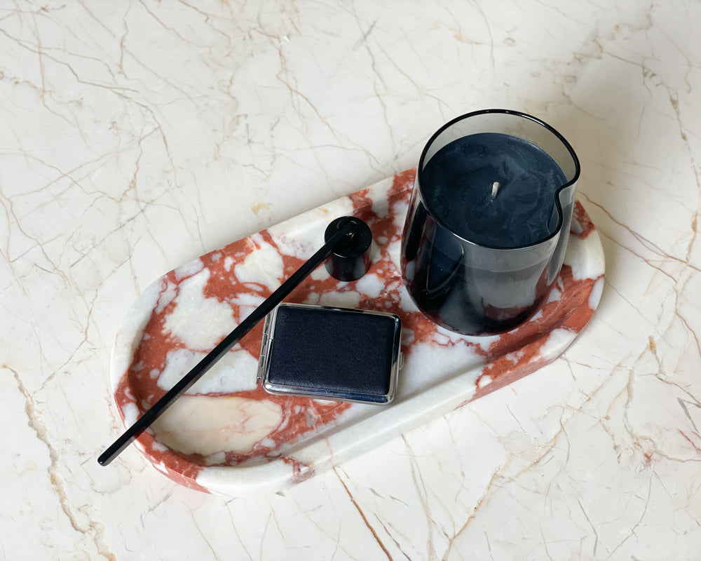 Red Marble Oval Tray