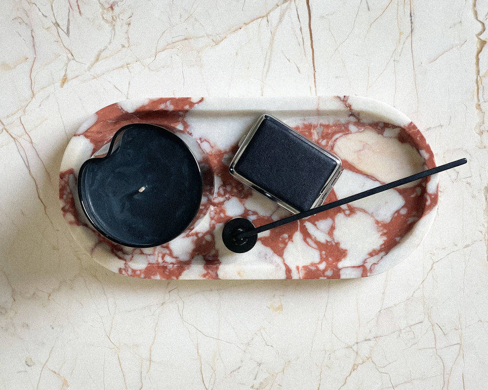 Red Marble Oval Tray
